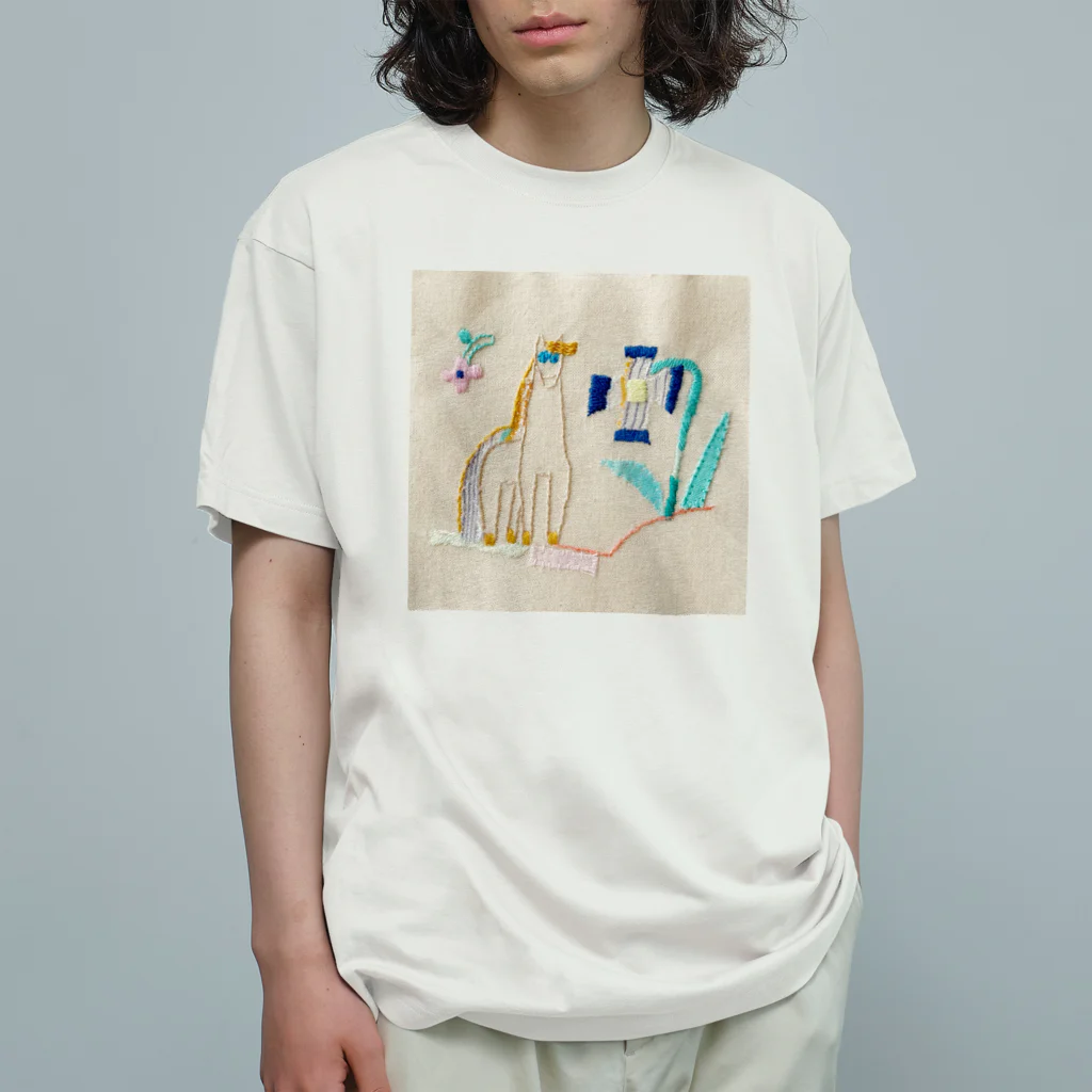 コルメプの馬と青い花 Organic Cotton T-Shirt