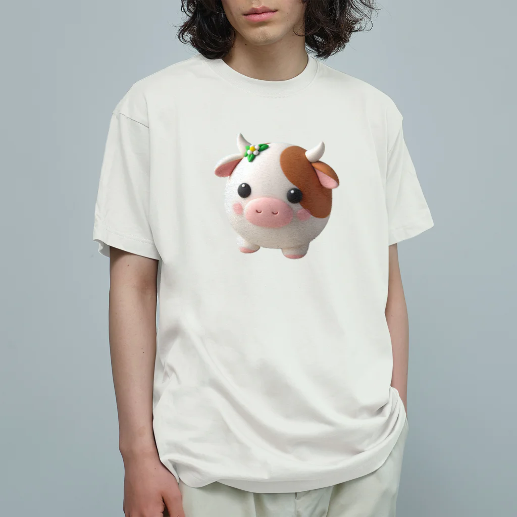 終わらない夢🌈の可愛い💕まんまる◯シリーズ✨　牛🐮 オーガニックコットンTシャツ