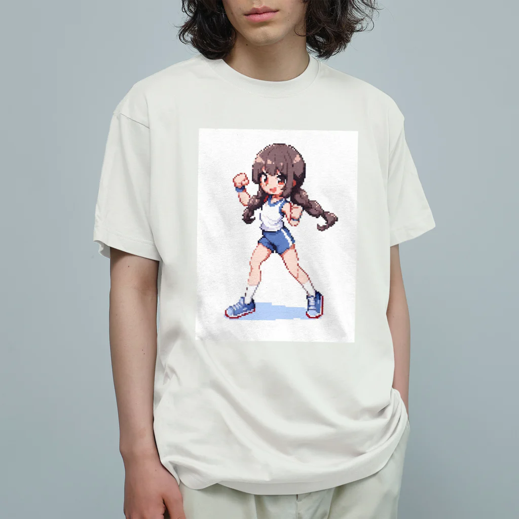 シロクマペンギンのドット絵体操服の女の子 オーガニックコットンTシャツ