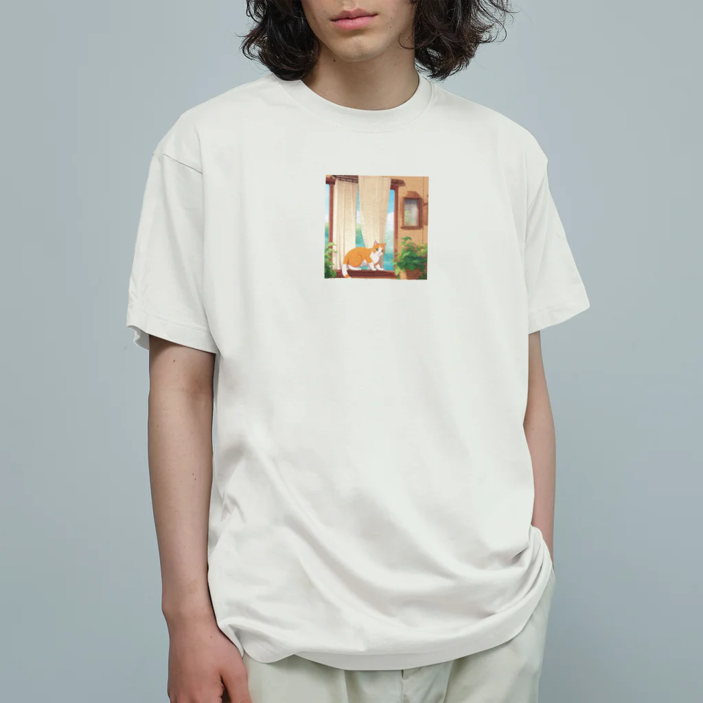 wtr3045のカーテンで遊んでいる猫 Organic Cotton T-Shirt