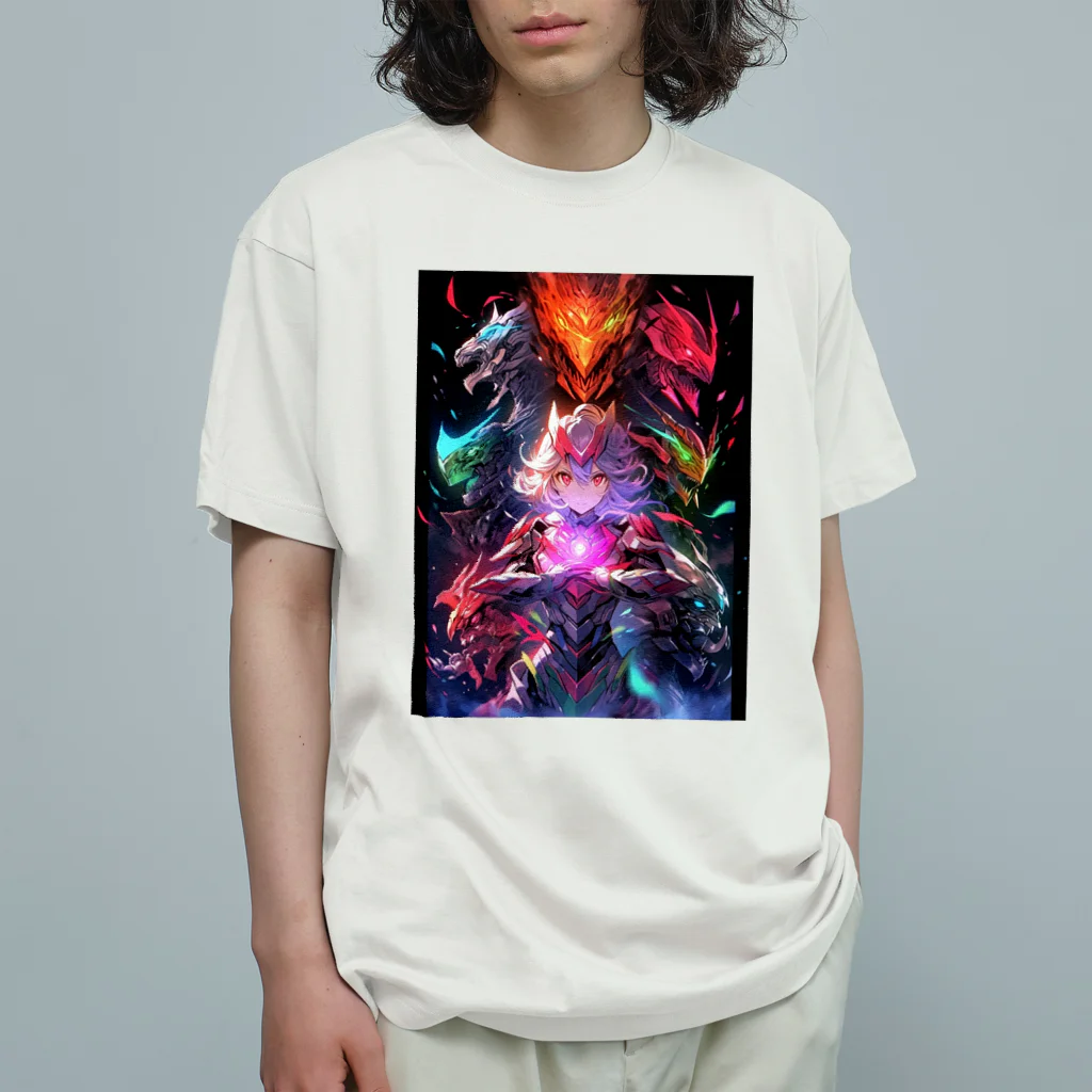 シロクマペンギンのドラゴンファイターガールwith竜の変身ヒーロー Organic Cotton T-Shirt