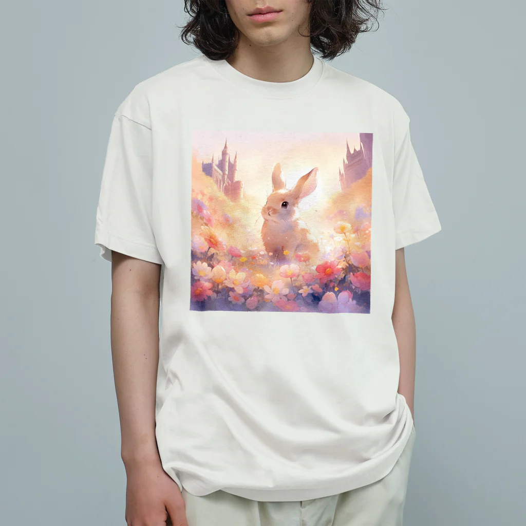 はなうさまほのうさぎとお城｡.:*･ﾟ オーガニックコットンTシャツ