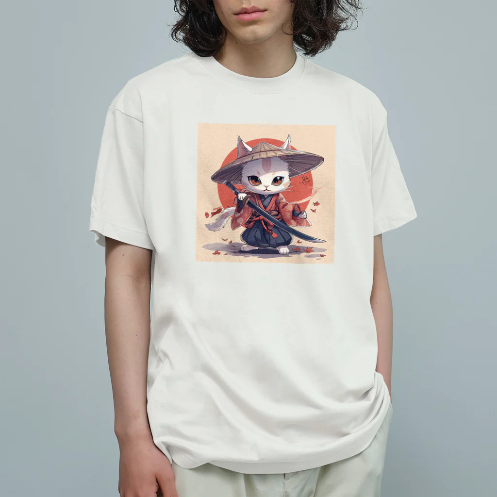 luckycongochanのNeko Samurai オーガニックコットンTシャツ