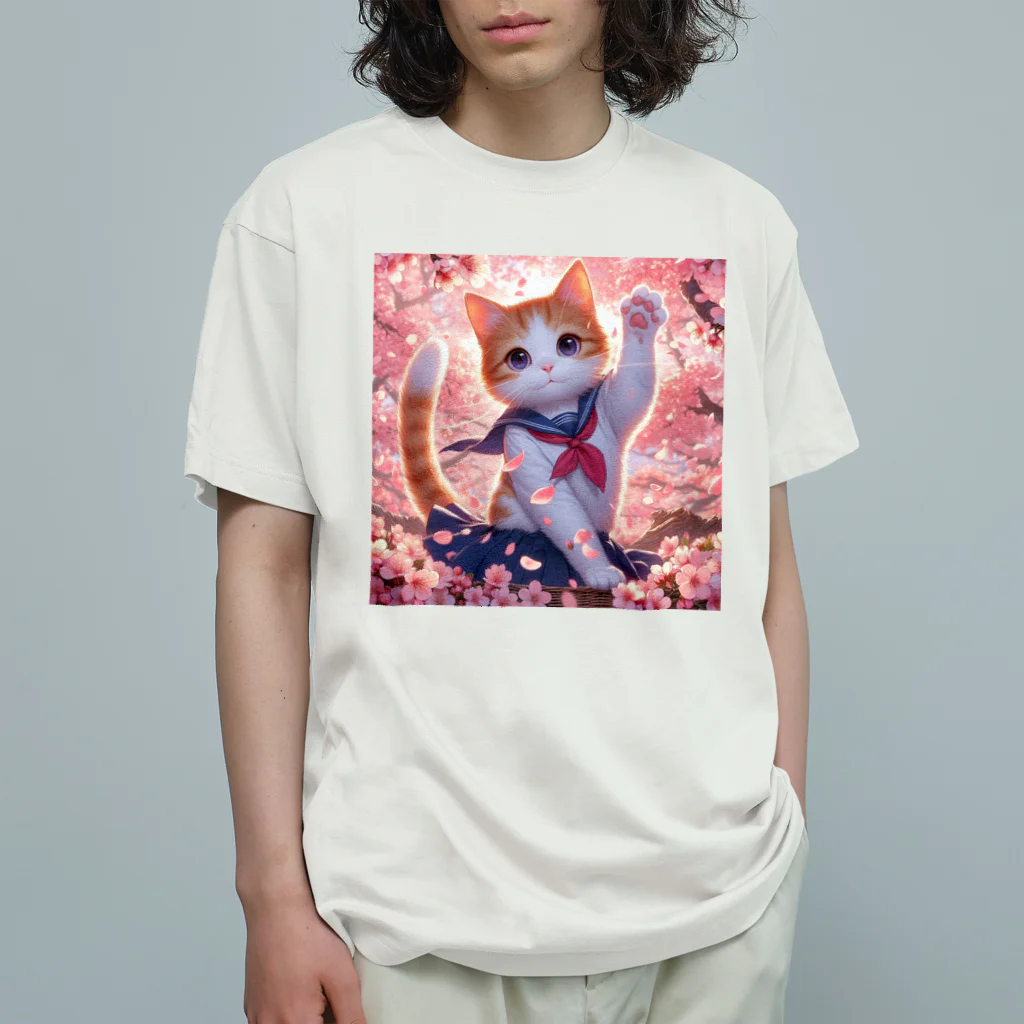 ParadigmStar　パラダイムスターの桜咲く華の学生猫 hana オーガニックコットンTシャツ