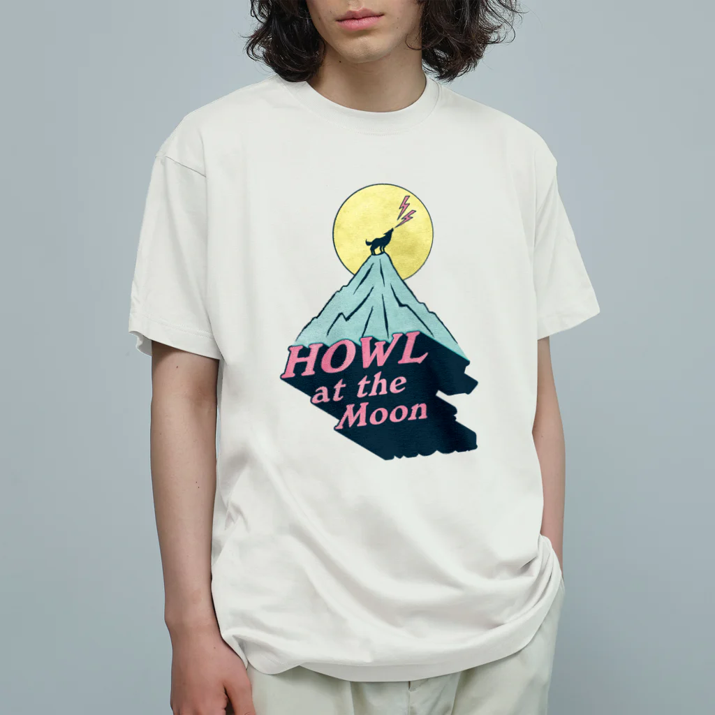 LONESOME TYPE ススの🌕月に吠える🐺（HOWL at the Moon） オーガニックコットンTシャツ