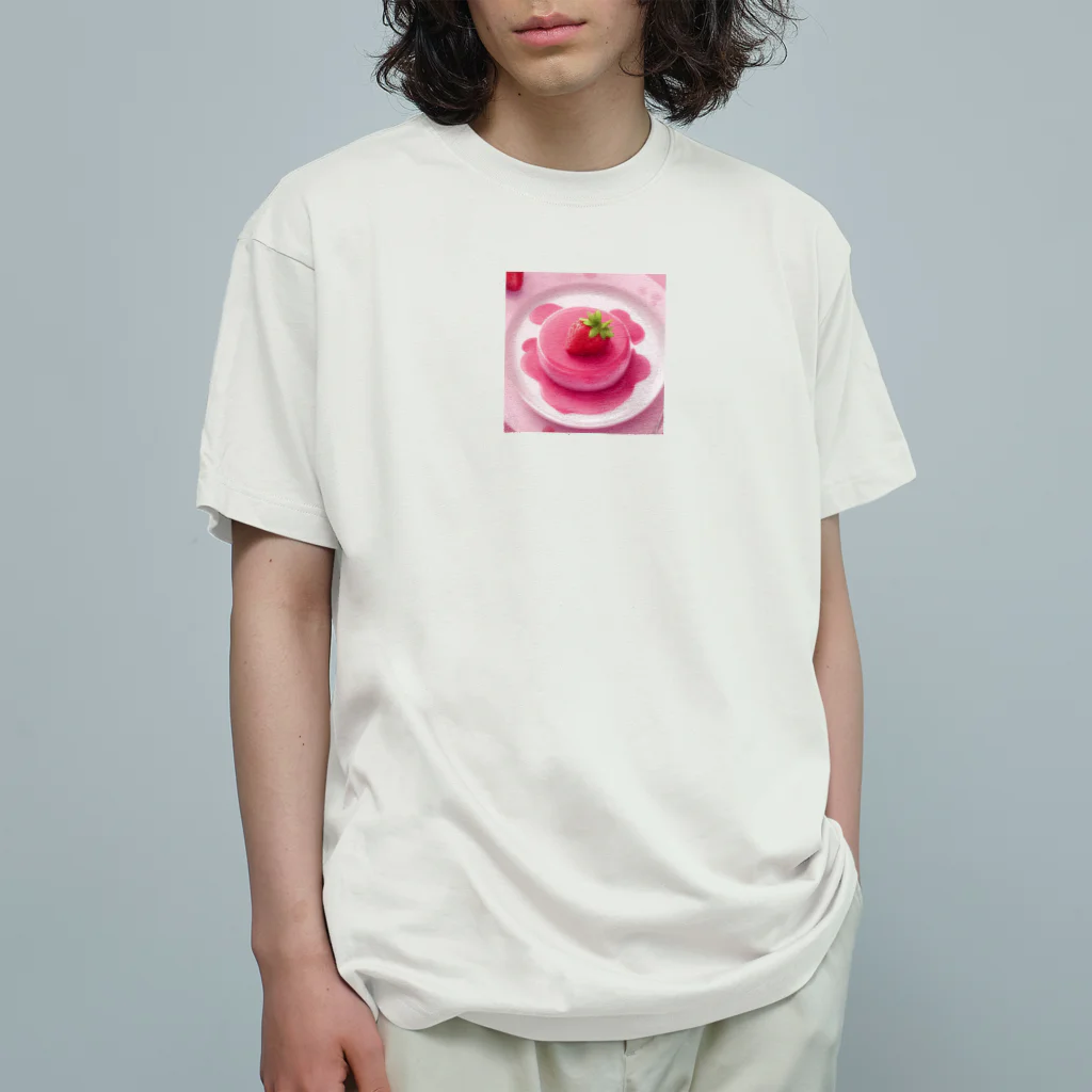 amxafukのピンクストロベリーかわいいプリン オーガニックコットンTシャツ