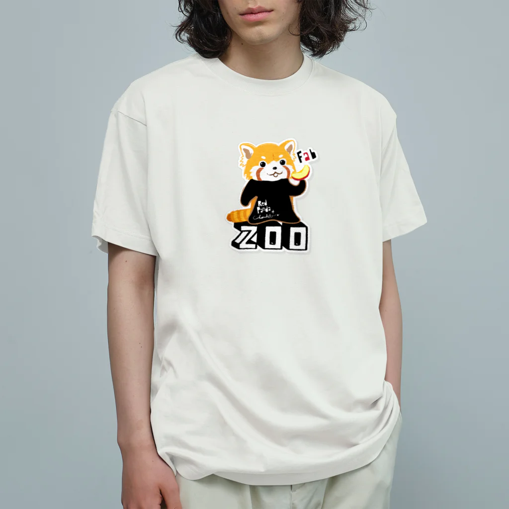 loveclonesのレッサーパンダ 0625 ZOOロゴ りんご大好き柄 オーガニックコットンTシャツ
