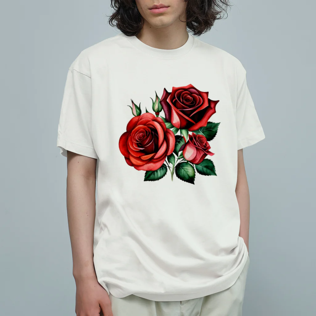 J-M-Kのレッドローズ Organic Cotton T-Shirt