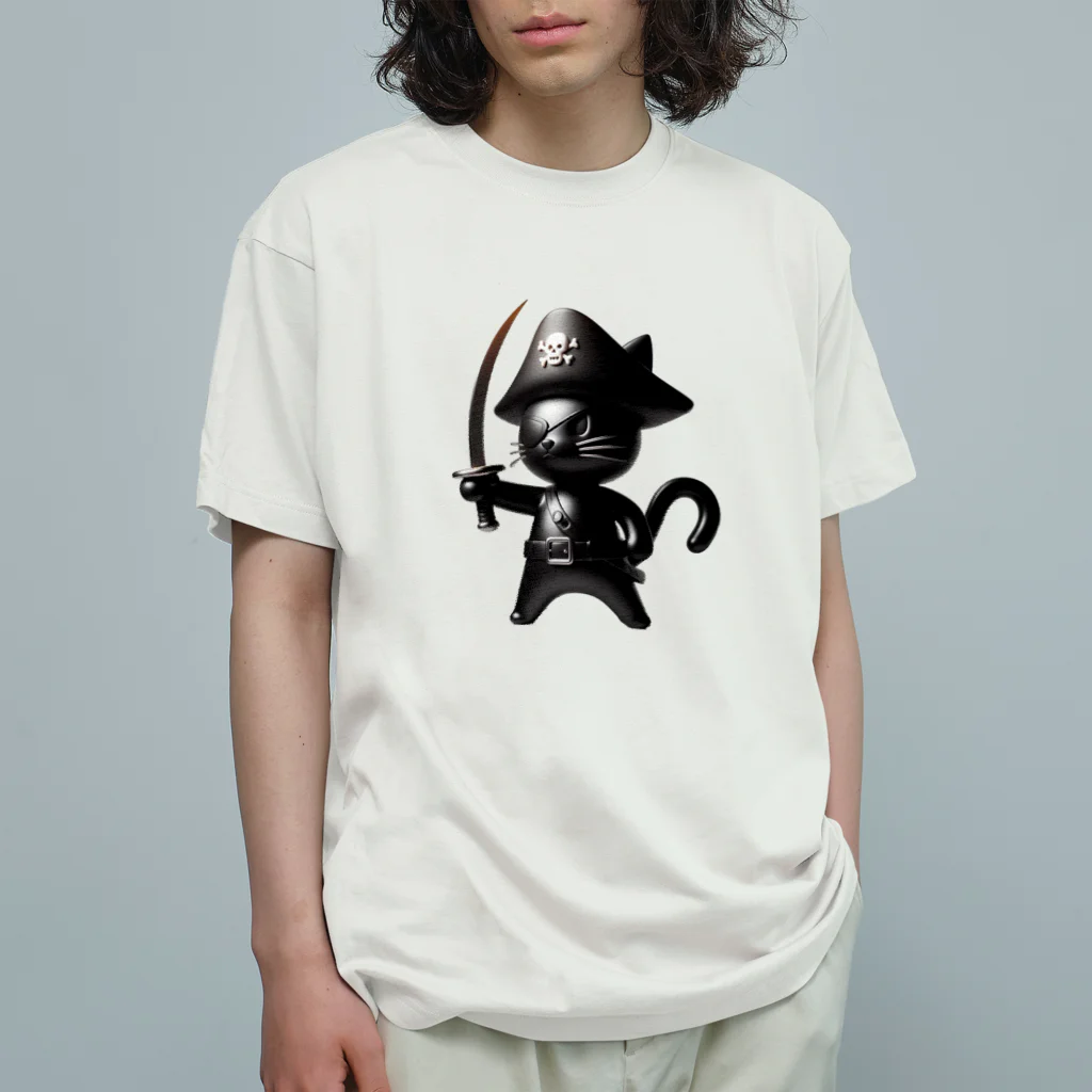 NO CAT NO LIFE の猫×海賊×フィギュア風 Organic Cotton T-Shirt