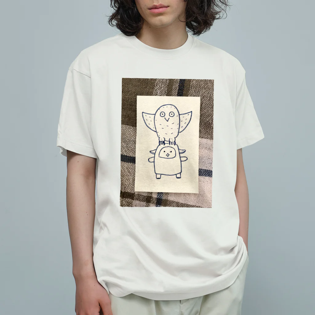 まるいひと＠羊かまぼこマンの羊かまぼこマンとフクロウ Organic Cotton T-Shirt