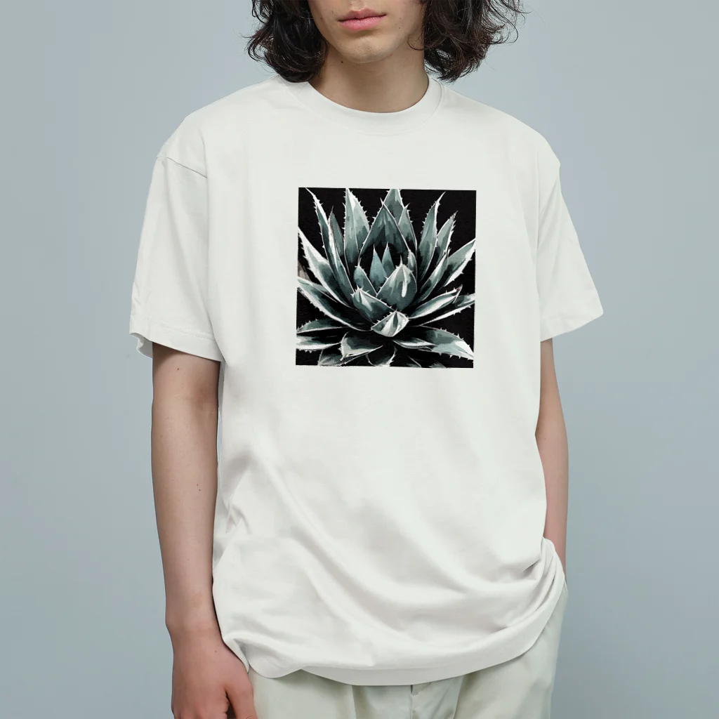 green artist のプランツパラダイスブラックアガベ オーガニックコットンTシャツ