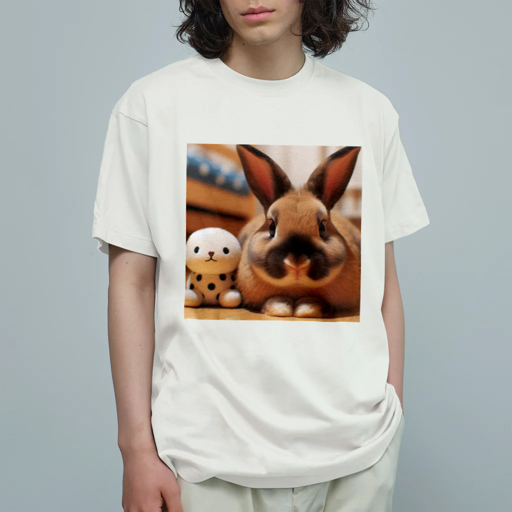 jir0-のぬいぐるみとうさぎ オーガニックコットンTシャツ