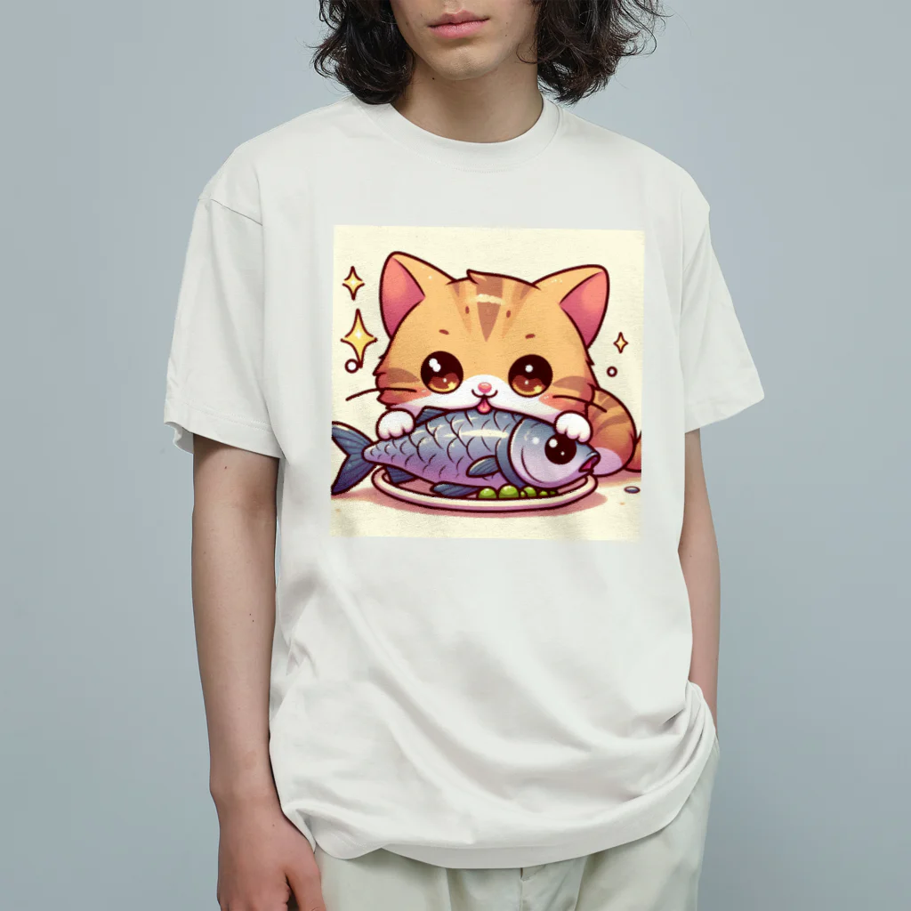 zuuu-の魚を前にドヤ顔にゃんこ☆ オーガニックコットンTシャツ