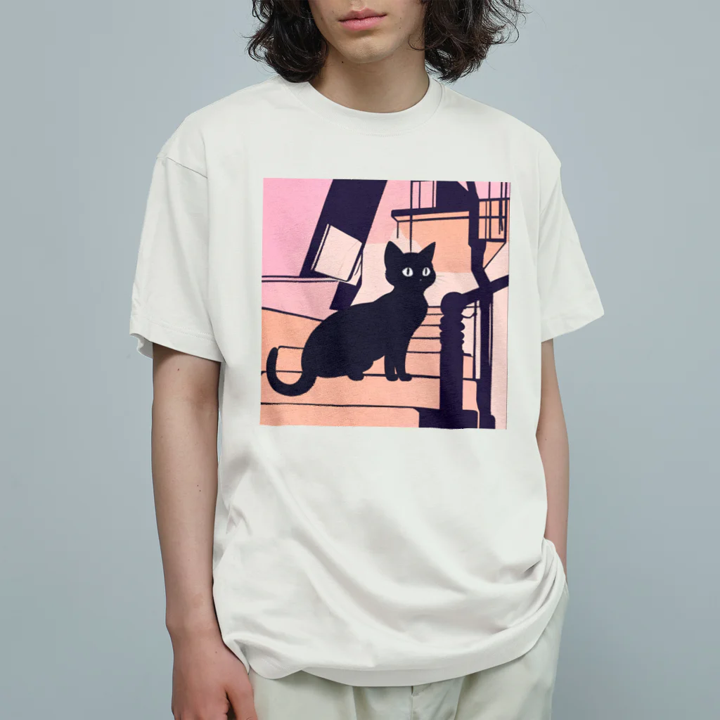 sefyの夕暮れの黒猫ちゃん オーガニックコットンTシャツ