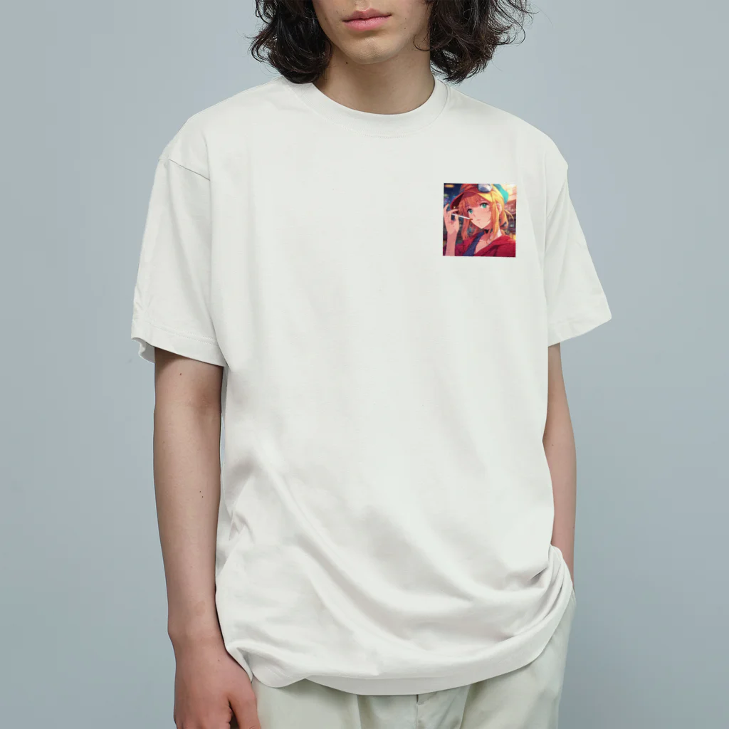 佐藤のタバコを吸う女の子 オーガニックコットンTシャツ