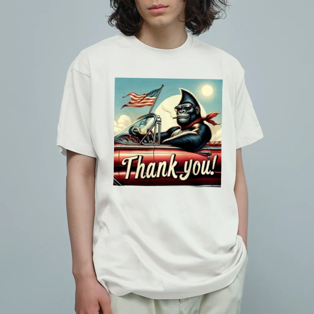 NAOKI_canonのゴリラのThank you！（赤い車①） オーガニックコットンTシャツ