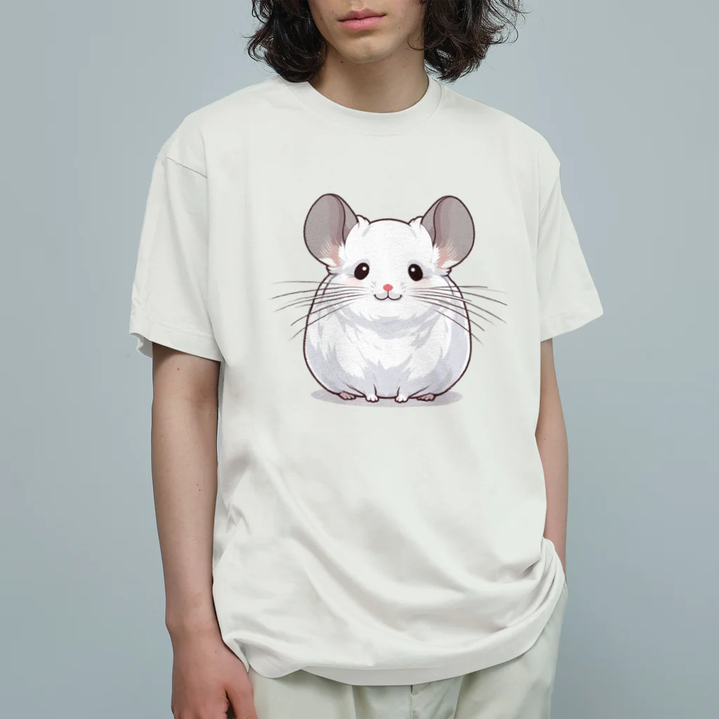 もふっとチンチラ🐭のチンチラ（ホワイト） オーガニックコットンTシャツ