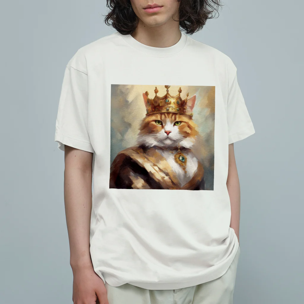 esmeralda64のブルーダイヤモンドの猫王 オーガニックコットンTシャツ