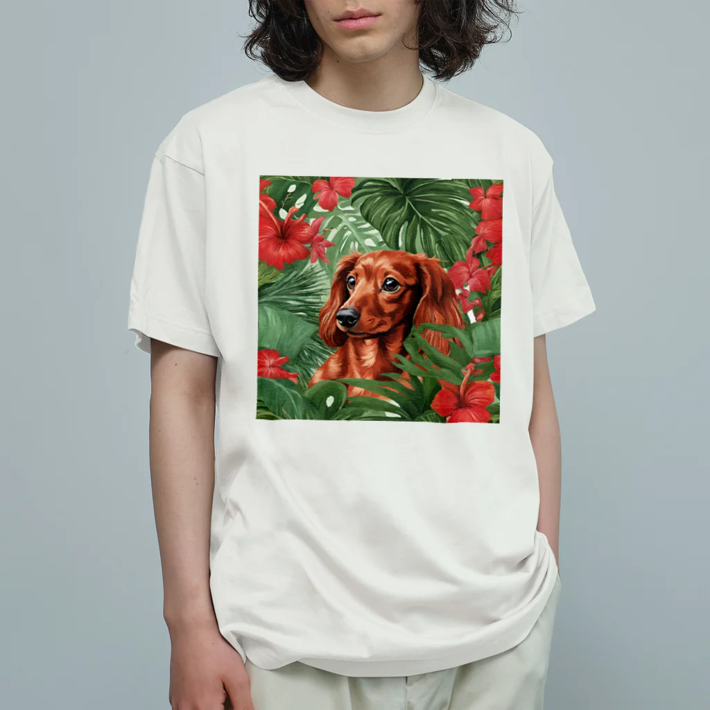 Duckshund LOVEのトロピカルダックス オーガニックコットンTシャツ