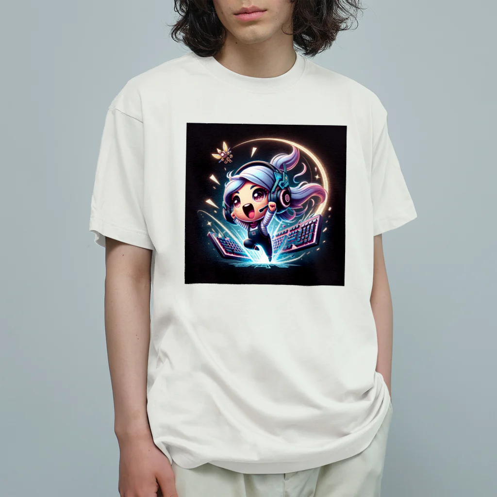 iSysのゲーミング少女ピーシー オーガニックコットンTシャツ