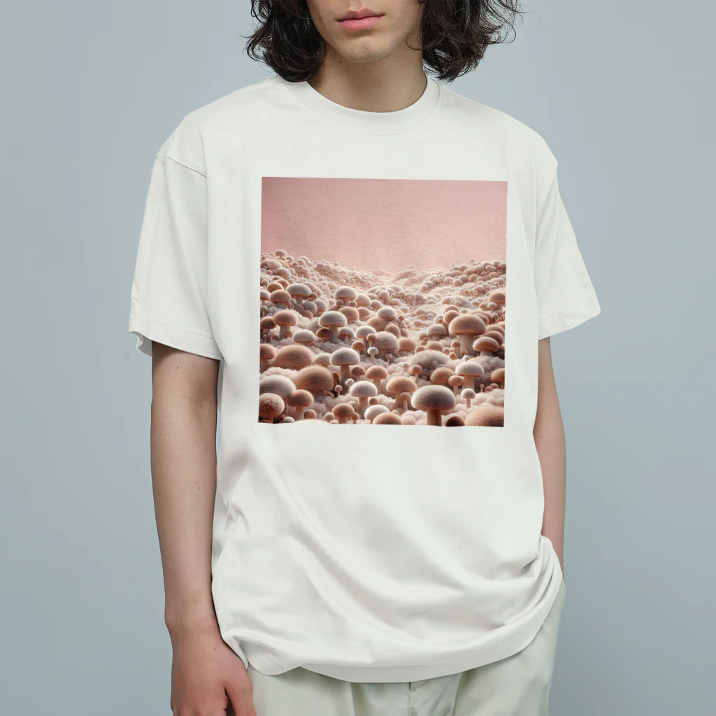 LOVE MUSHROOMのモフモフキノコの草原 Organic Cotton T-Shirt