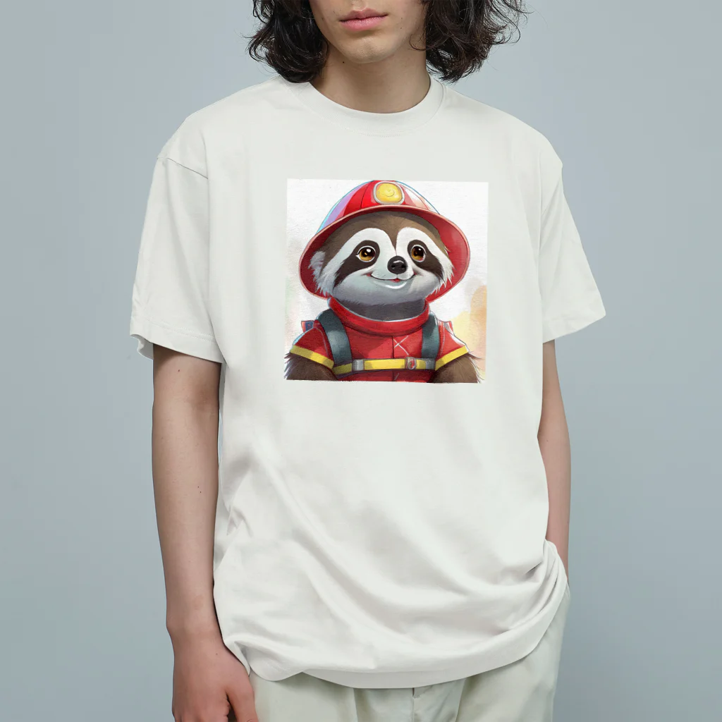 まるアニマル　の消防士ナマケロくん オーガニックコットンTシャツ