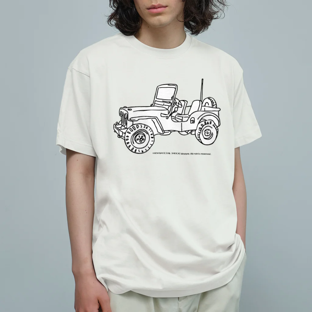 ファンシーTシャツ屋のJeep イラスト ライン画 オーガニックコットンTシャツ