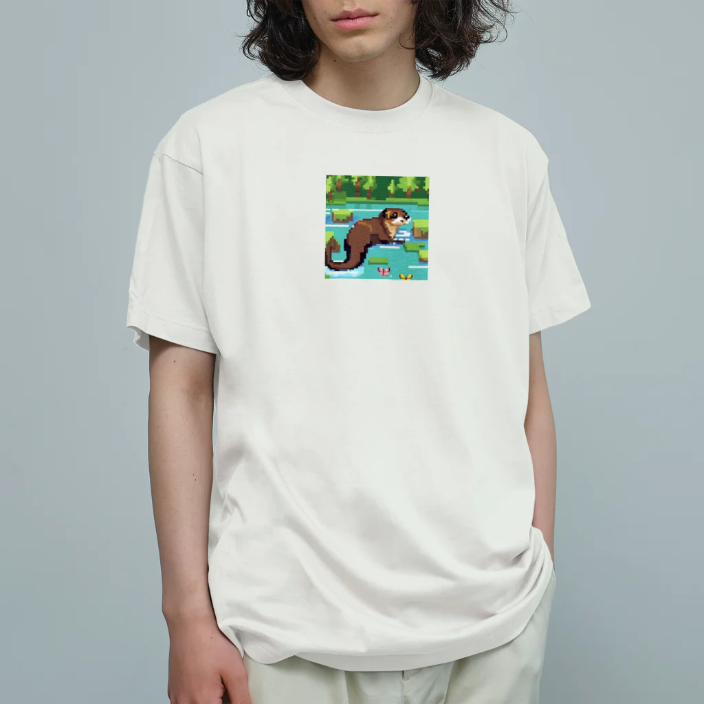 rearemonの流れの中でバタフライスタイルで泳ぐコツメカワウソ Organic Cotton T-Shirt