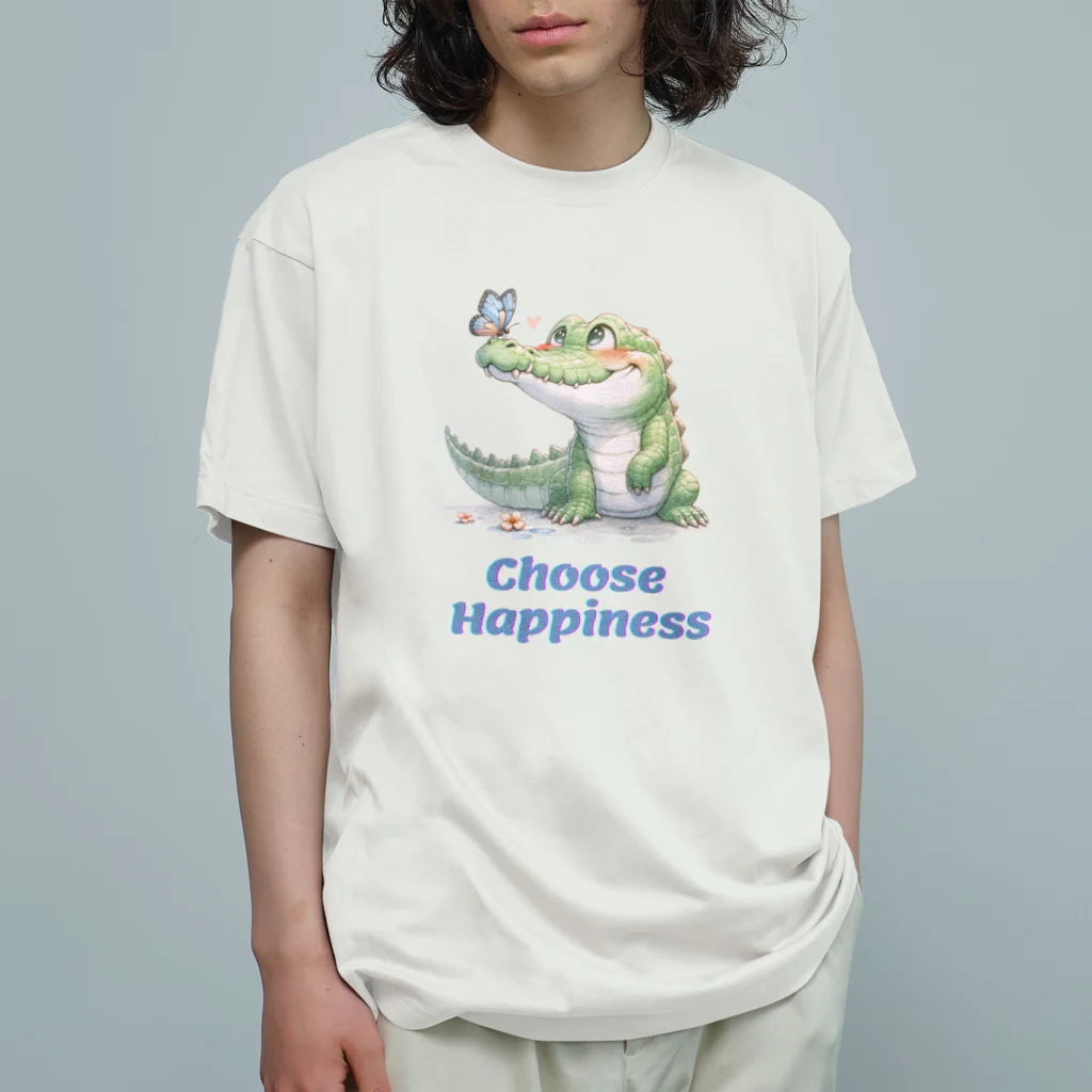 ワニ部（crocodile club)の蝶とワニさん オーガニックコットンTシャツ