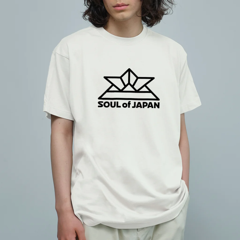 QUQU_WORKSのソウルオブジャパン 折り紙の兜デザイン 大和魂 日本 ブラック Organic Cotton T-Shirt