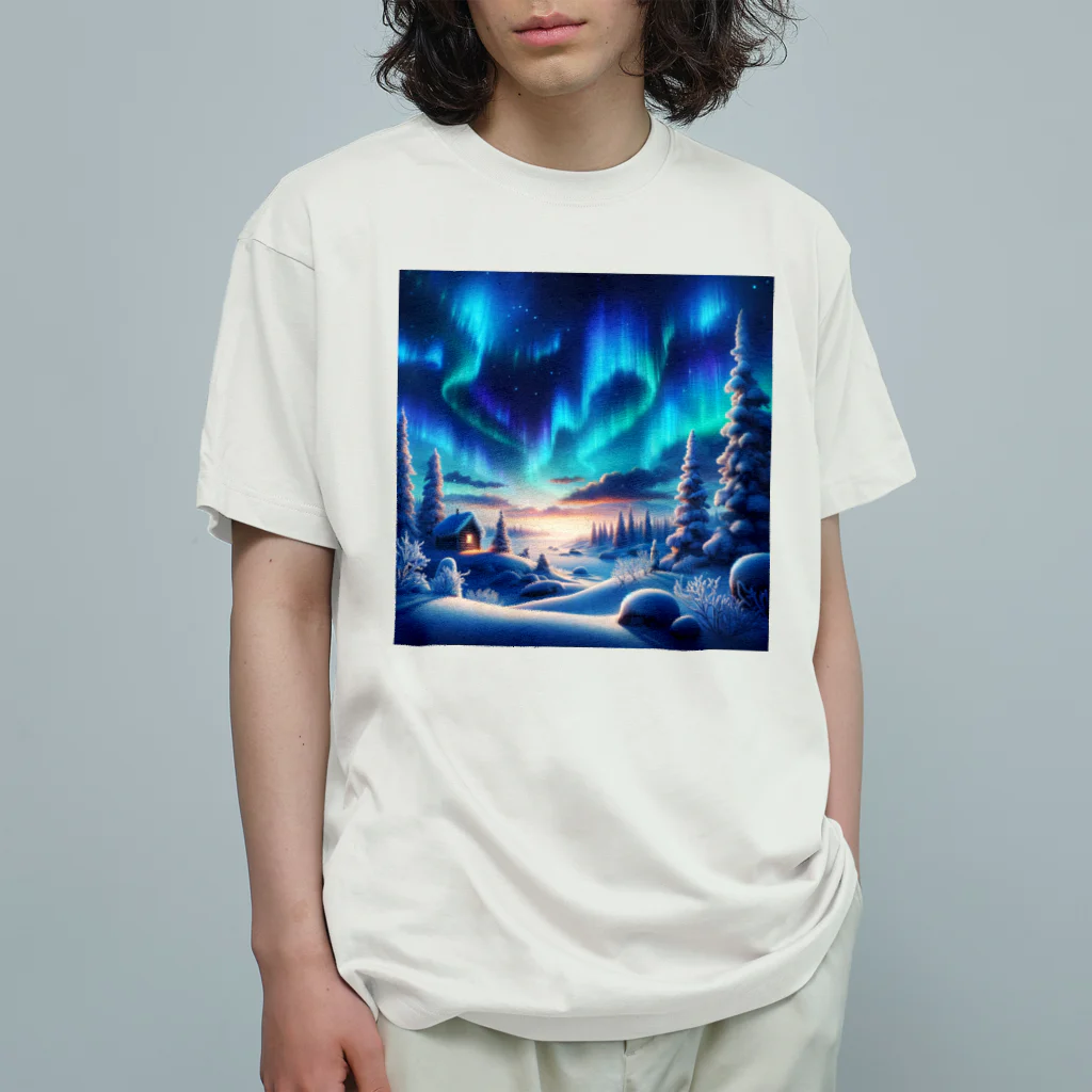 すずらん24のオーロラのある風景 オーガニックコットンTシャツ