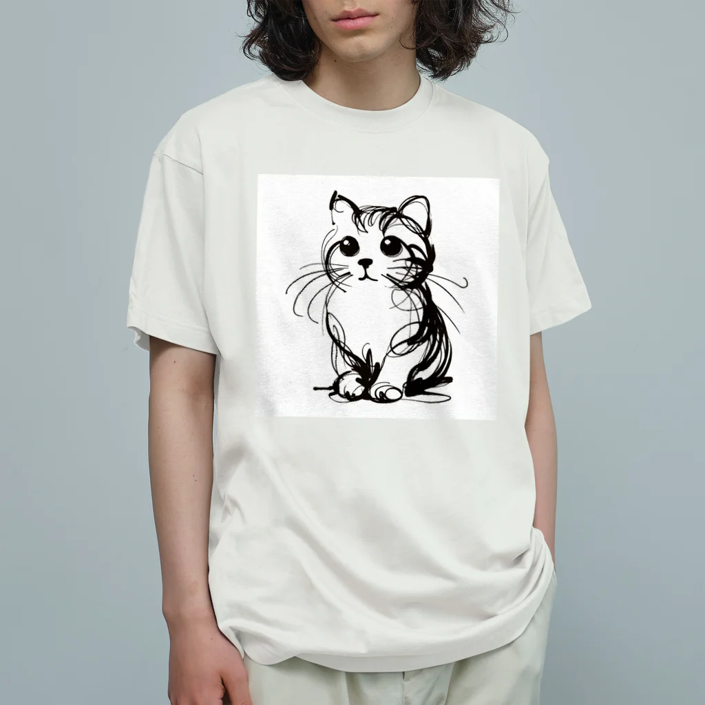 catsの一筆書きで描かれたかわいい猫のイラスト Organic Cotton T-Shirt