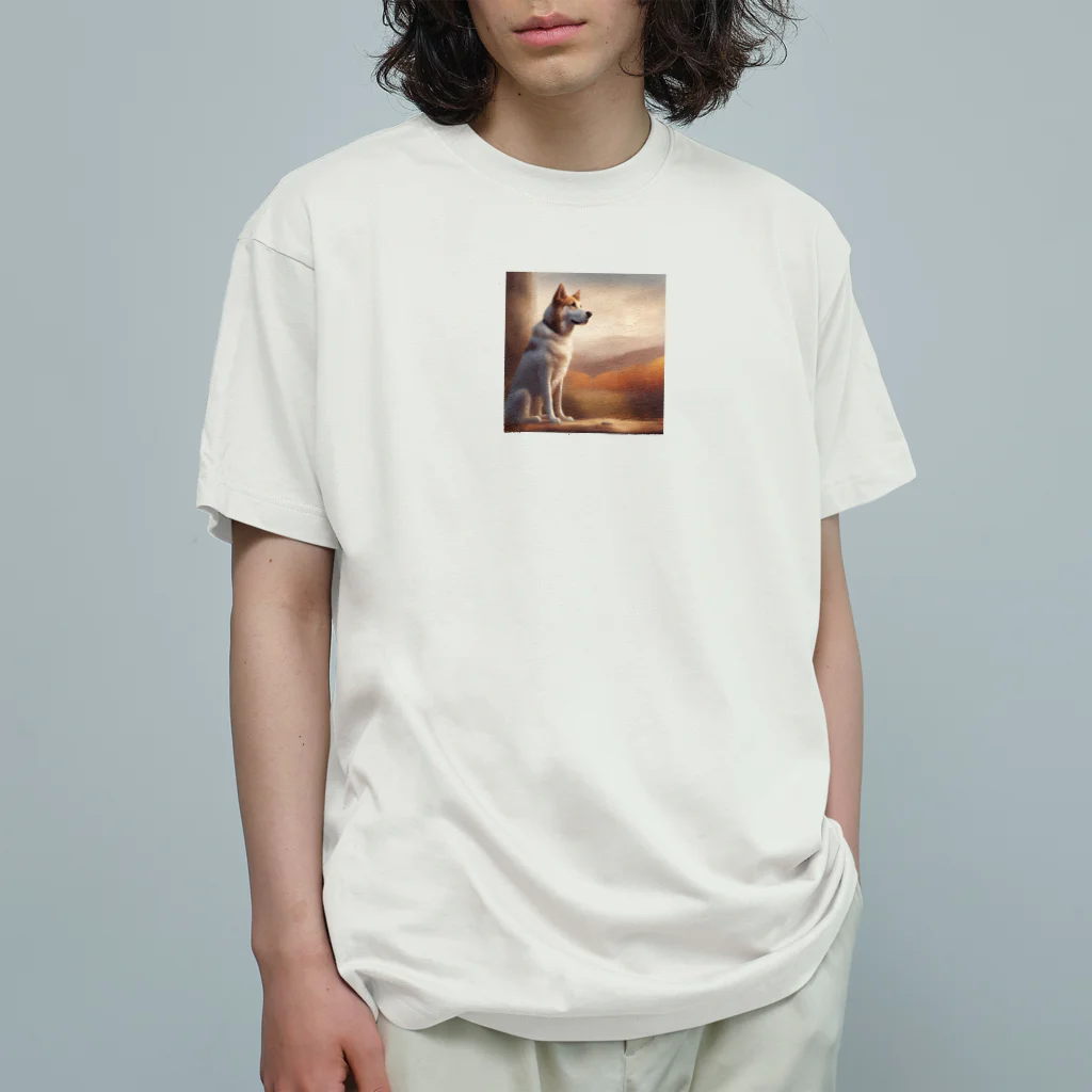 me-tooの遠くを見つめる愛犬 オーガニックコットンTシャツ