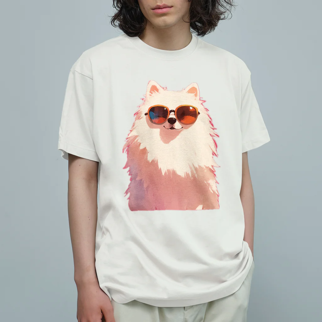 AQUAMETAVERSEのサングラスをかけた、かわいい犬 Marsa 106 Organic Cotton T-Shirt