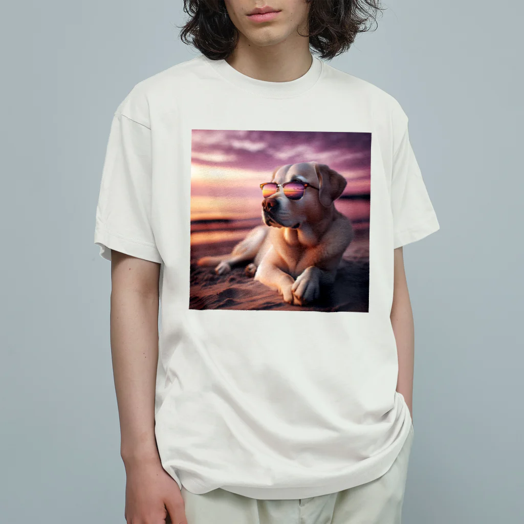 AQUAMETAVERSEのサングラスをかけた、かわいい犬 Marsa 106 オーガニックコットンTシャツ