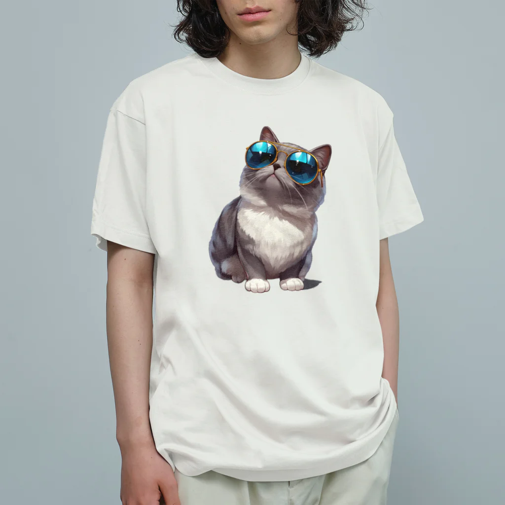 AQUAMETAVERSEのサングラスをかけた、かわいいネコ Marsa 106 Organic Cotton T-Shirt