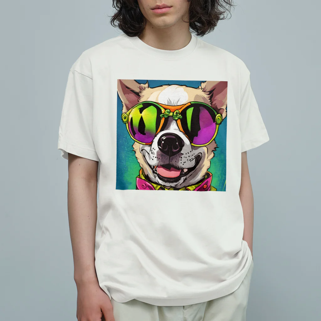 MY.LILILALAのサングラスな犬 オーガニックコットンTシャツ