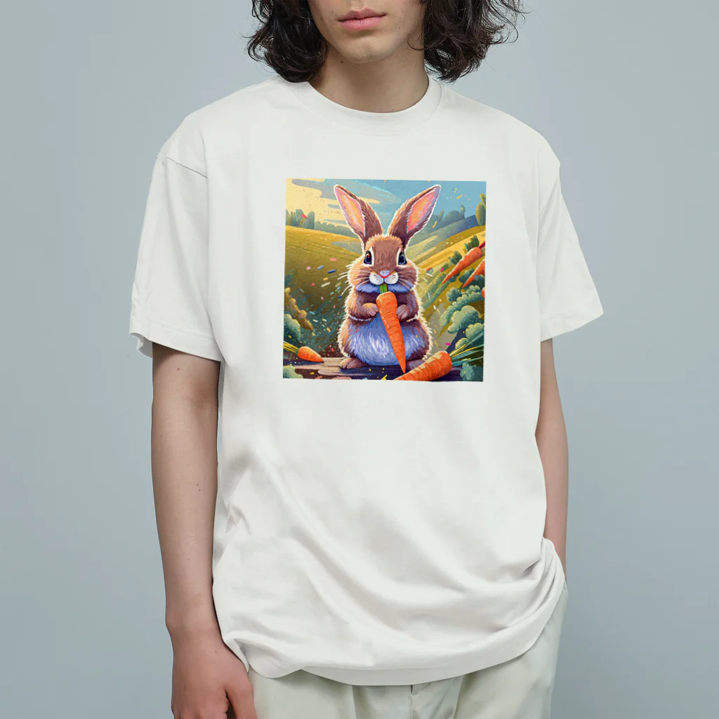 うさぎやのニンジンを食べるうさぎ オーガニックコットンTシャツ