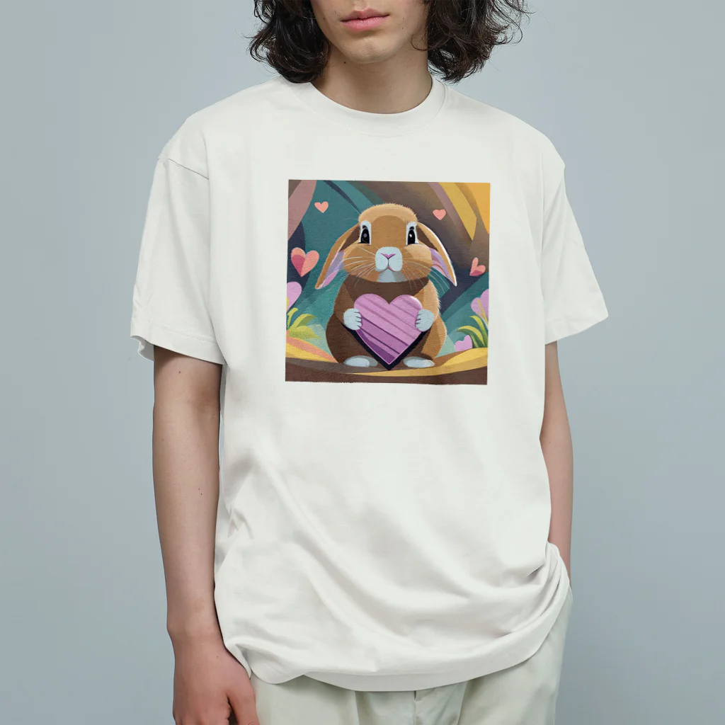 うさぎやのハートを持ったうさぎ オーガニックコットンTシャツ