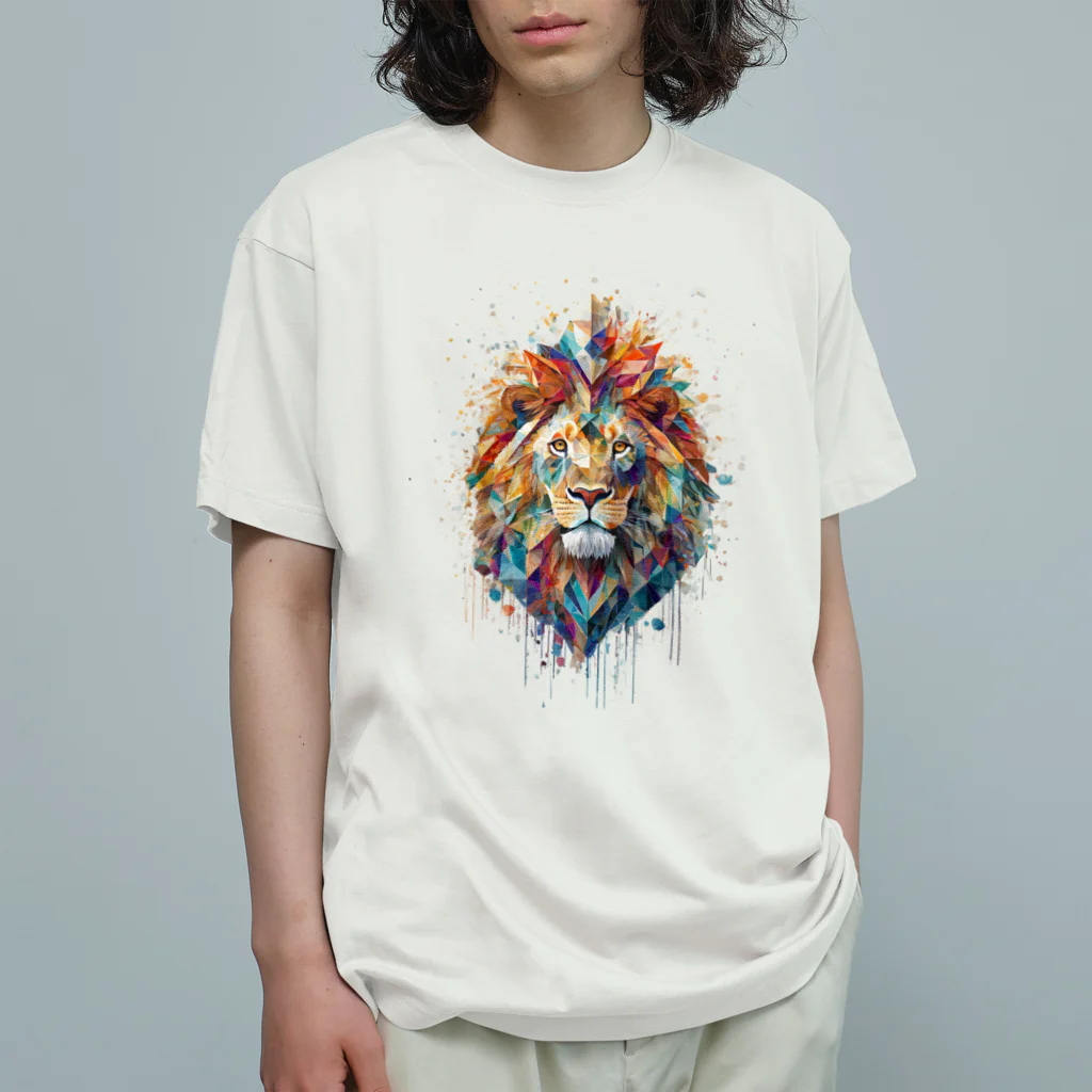 MirofuruDesignの抽象的なライオンスプラッシュTシャツ オーガニックコットンTシャツ