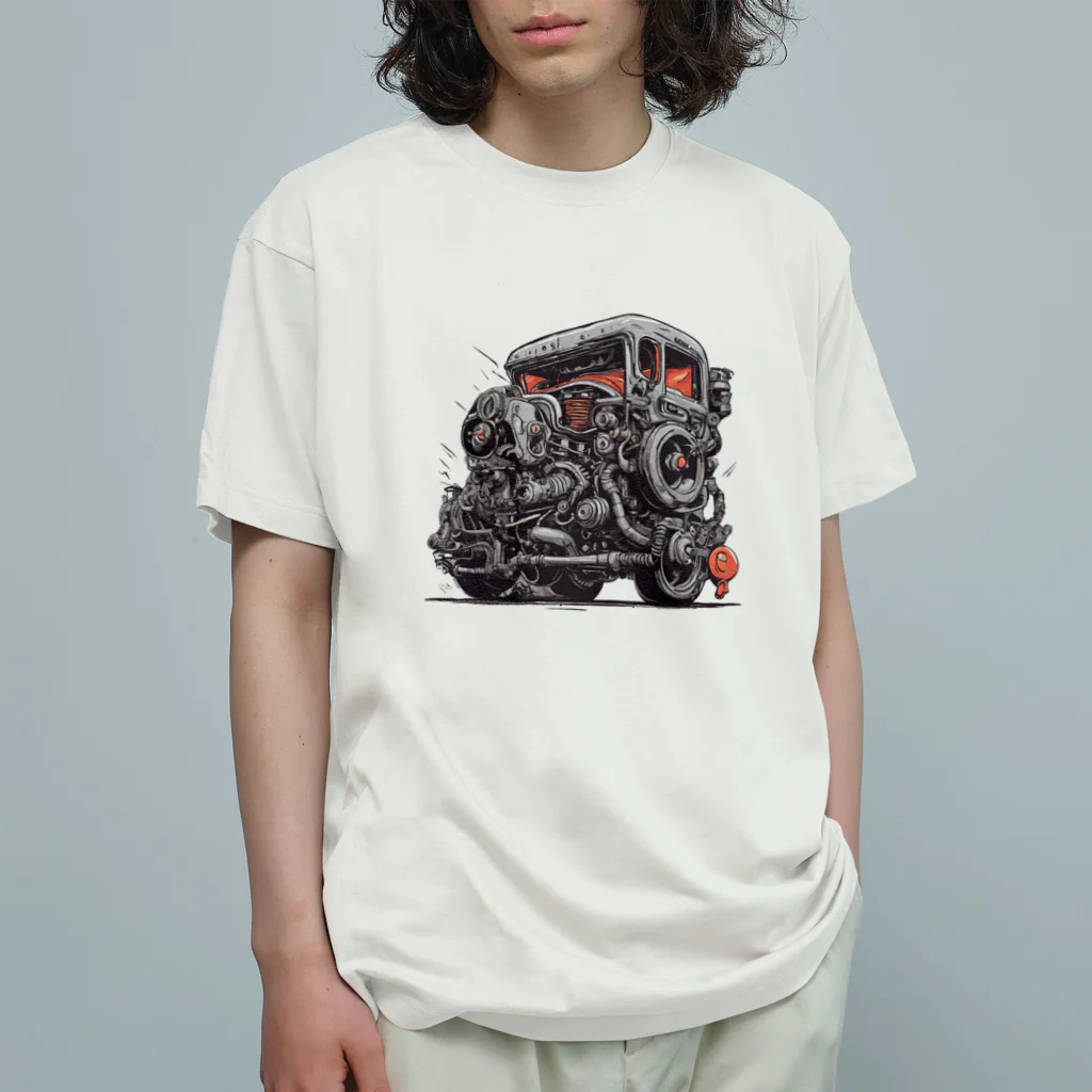 マッドシンの生き返ったスクラップカー オーガニックコットンTシャツ