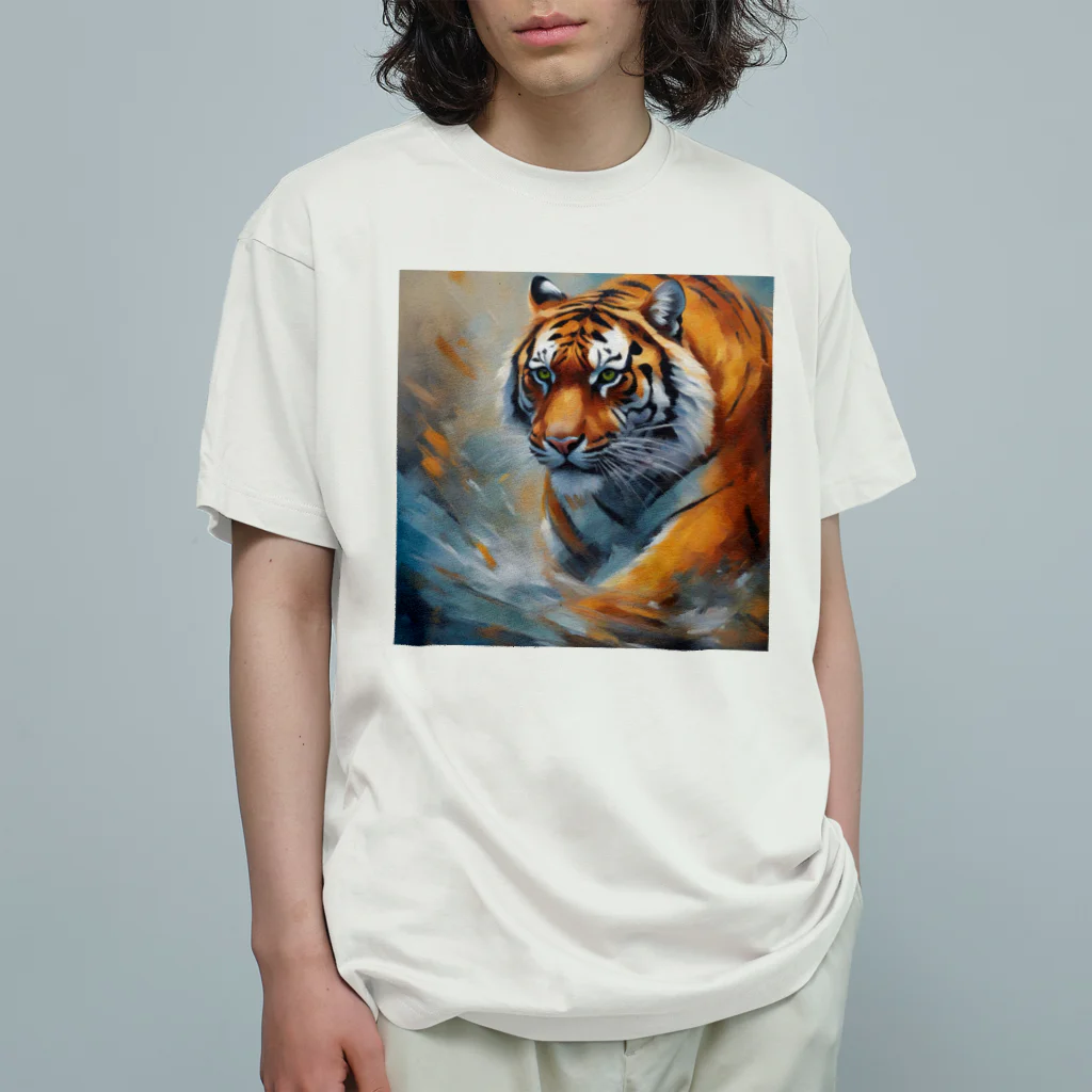 Isaiah_AI_Designの精力的なトラ オーガニックコットンTシャツ