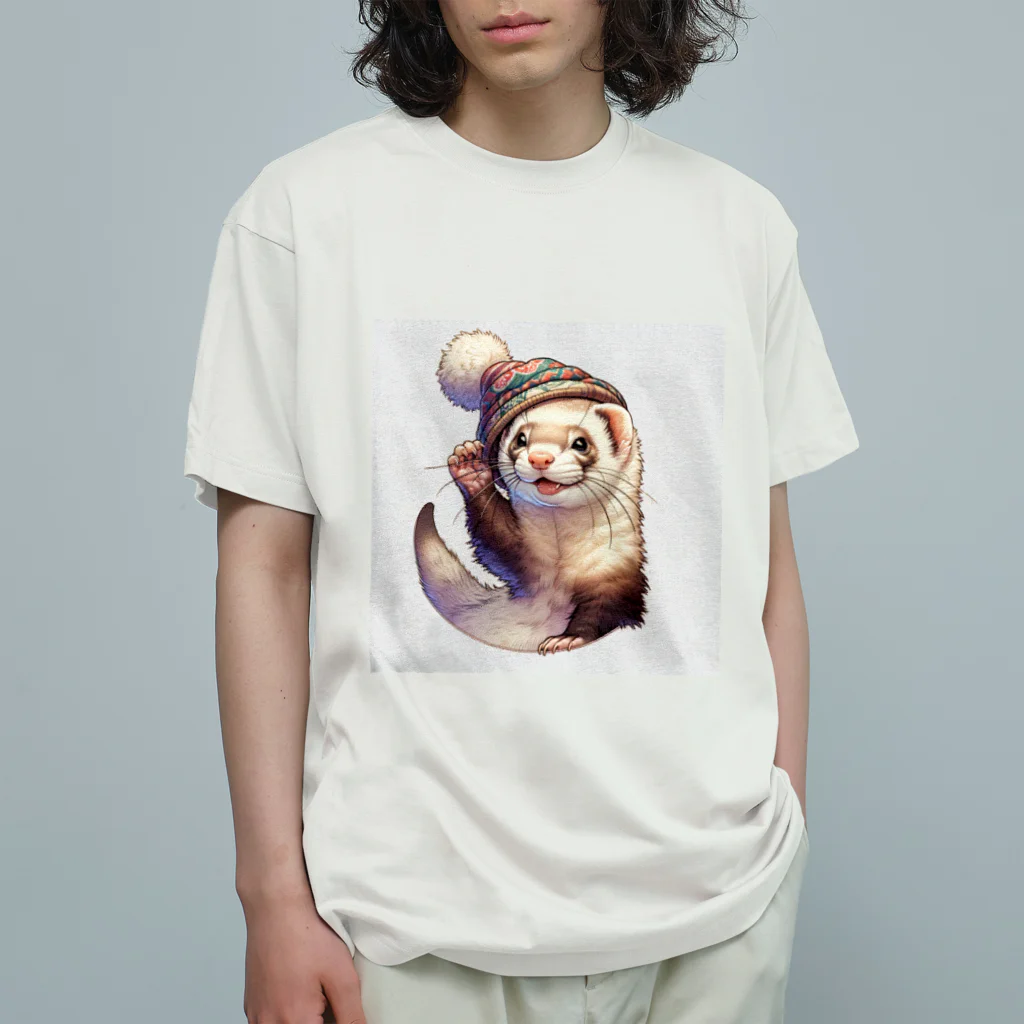 マロ＆モモふぁくとりーのフェレット君ｘ帽子 Organic Cotton T-Shirt