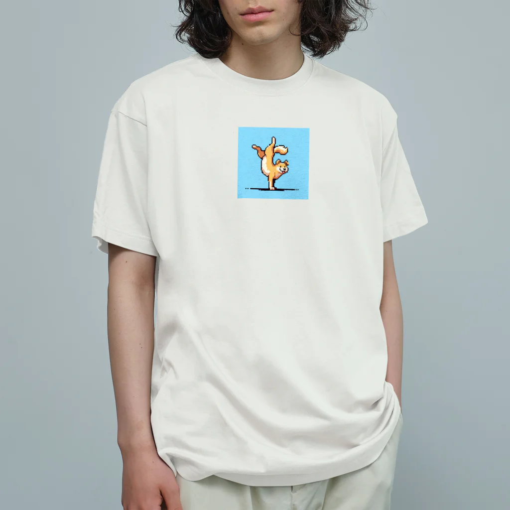 ニャン太郎の逆立ちしている犬 オーガニックコットンTシャツ