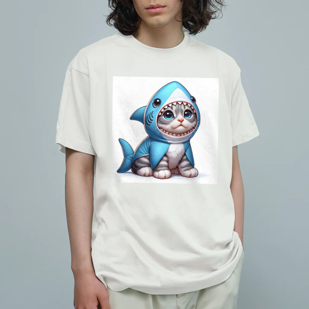 IloveCatのサメのフードを被った子猫 Organic Cotton T-Shirt