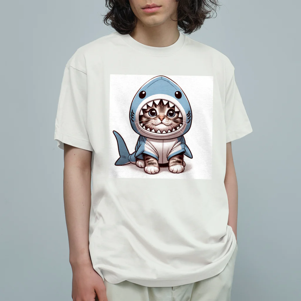 IloveCatのサメのフードを被った愛くるしい子猫 Organic Cotton T-Shirt