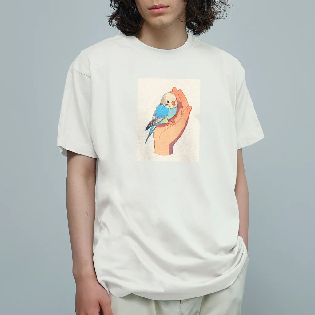 AQUAMETAVERSEの手のひらでおしゃべりセキセイインコの　BLUE PLUM  691 Organic Cotton T-Shirt