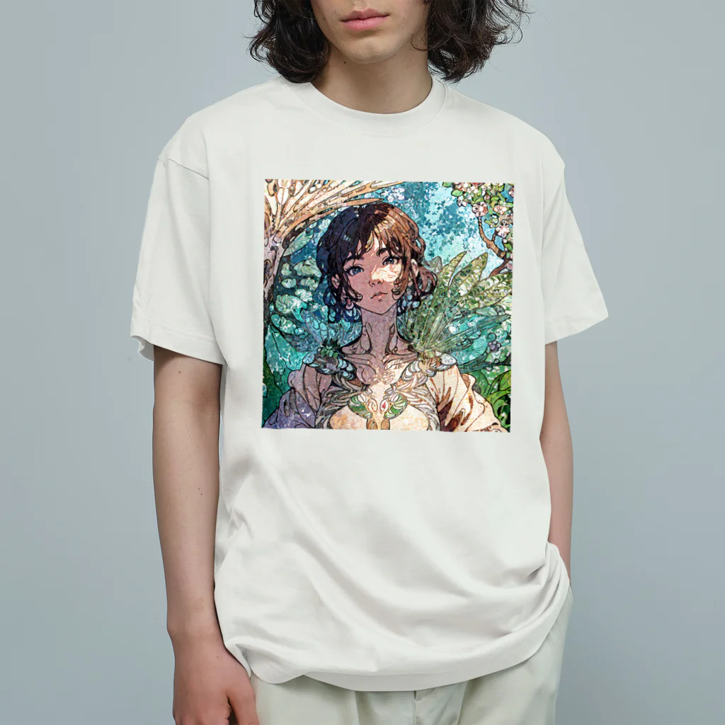 tanukissの木漏れ日の少女（ミュシャ風） Organic Cotton T-Shirt