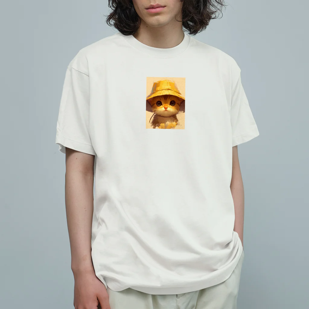 AQUAMETAVERSEの帽子をかぶった可愛い子猫 Marsa オーガニックコットンTシャツ