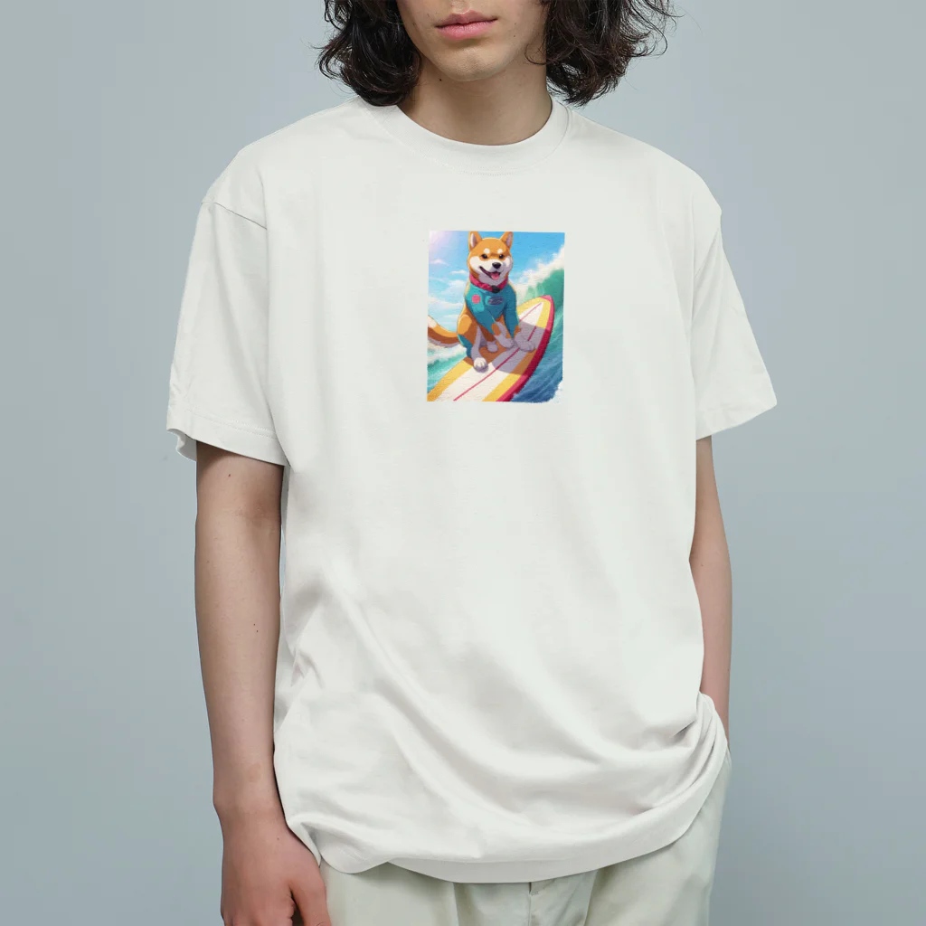 Lee17のサーフィンする柴犬 オーガニックコットンTシャツ